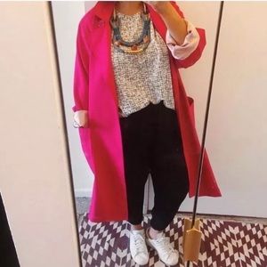 Fuschia vintage Virgin wool trench coat US 10
